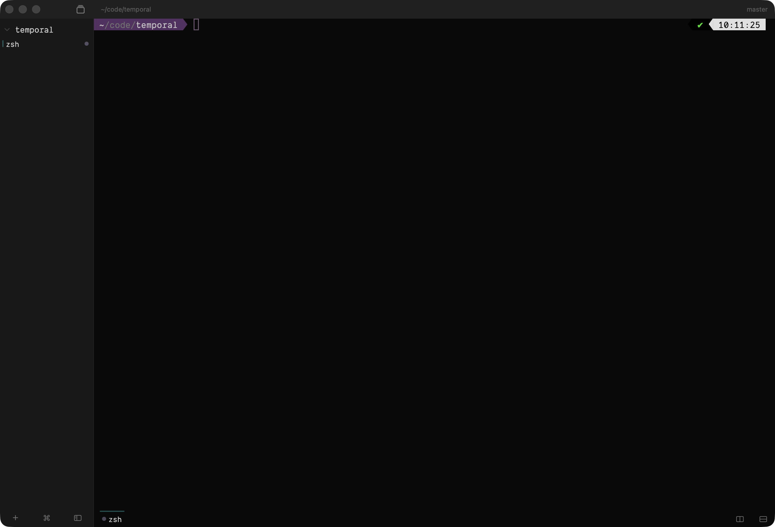 Forge in list mode showing sidebar with projects and terminal