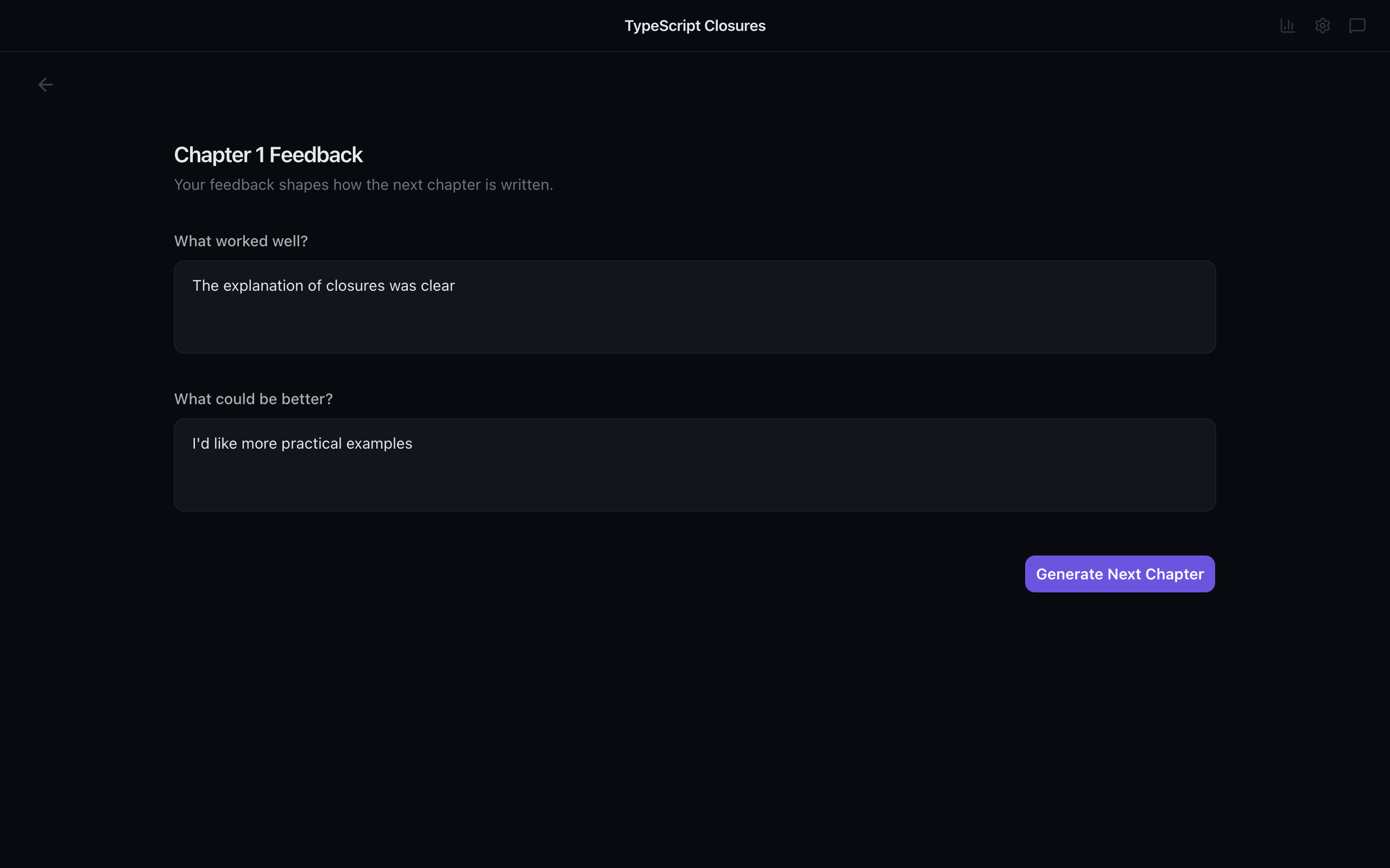 Feedback form for chapter content