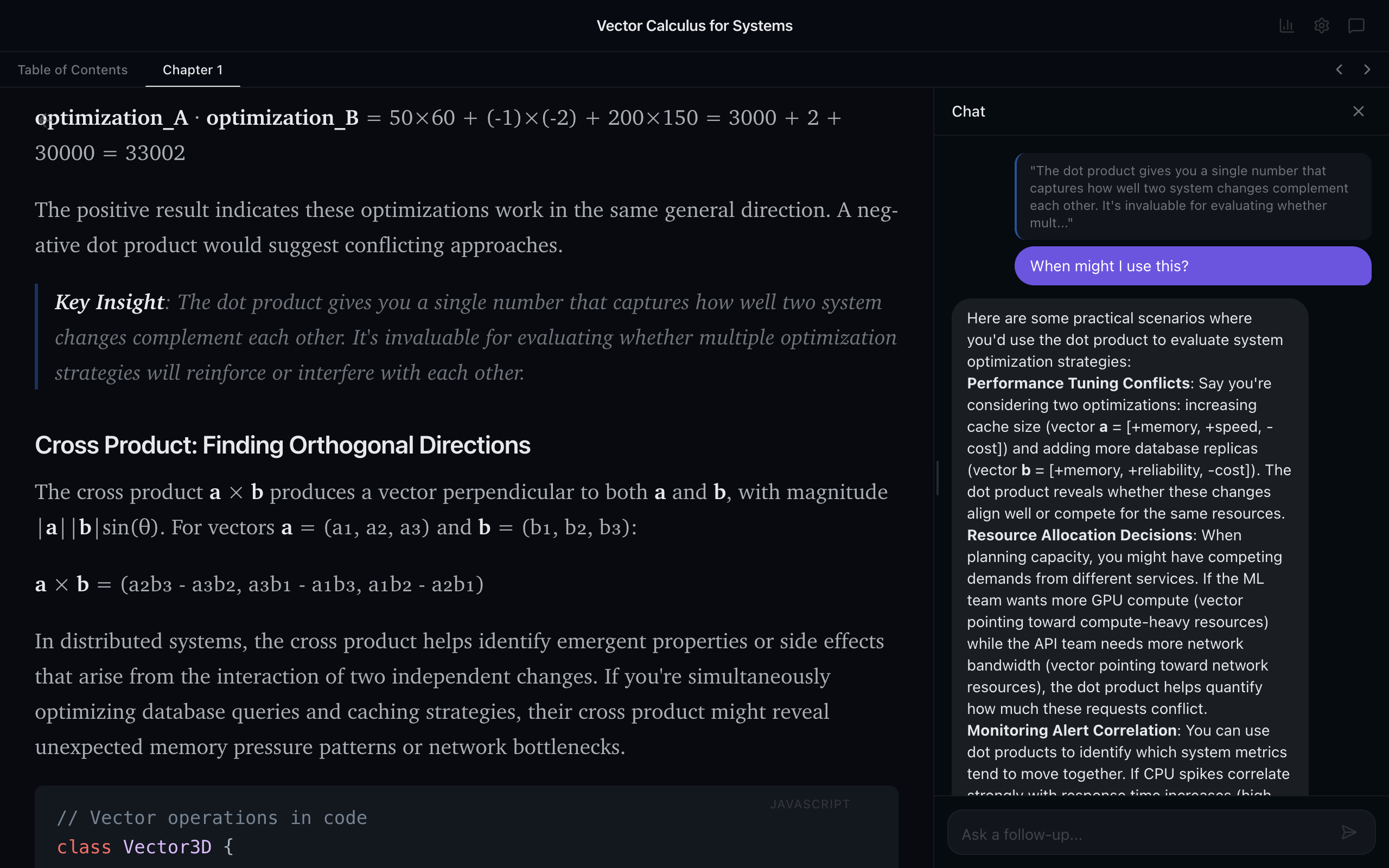 Inline chat panel alongside chapter text