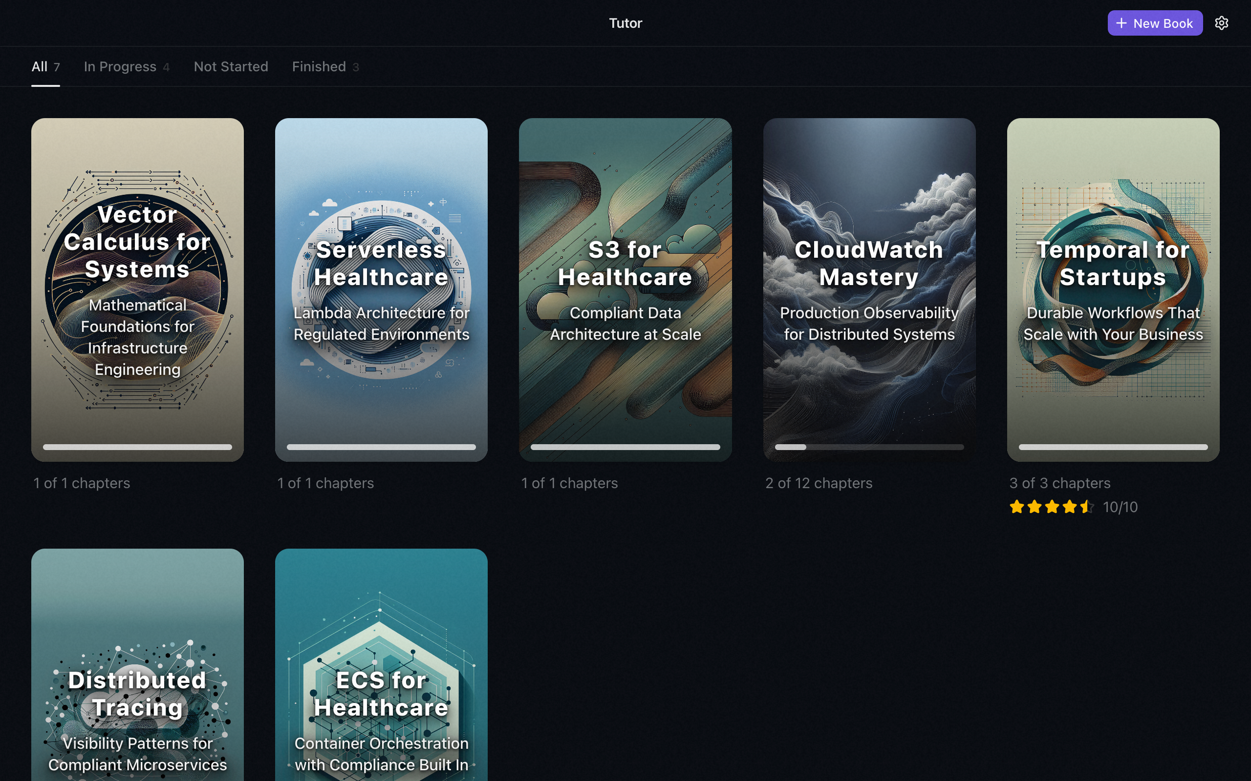 Tutor library showing AI-generated books with custom covers