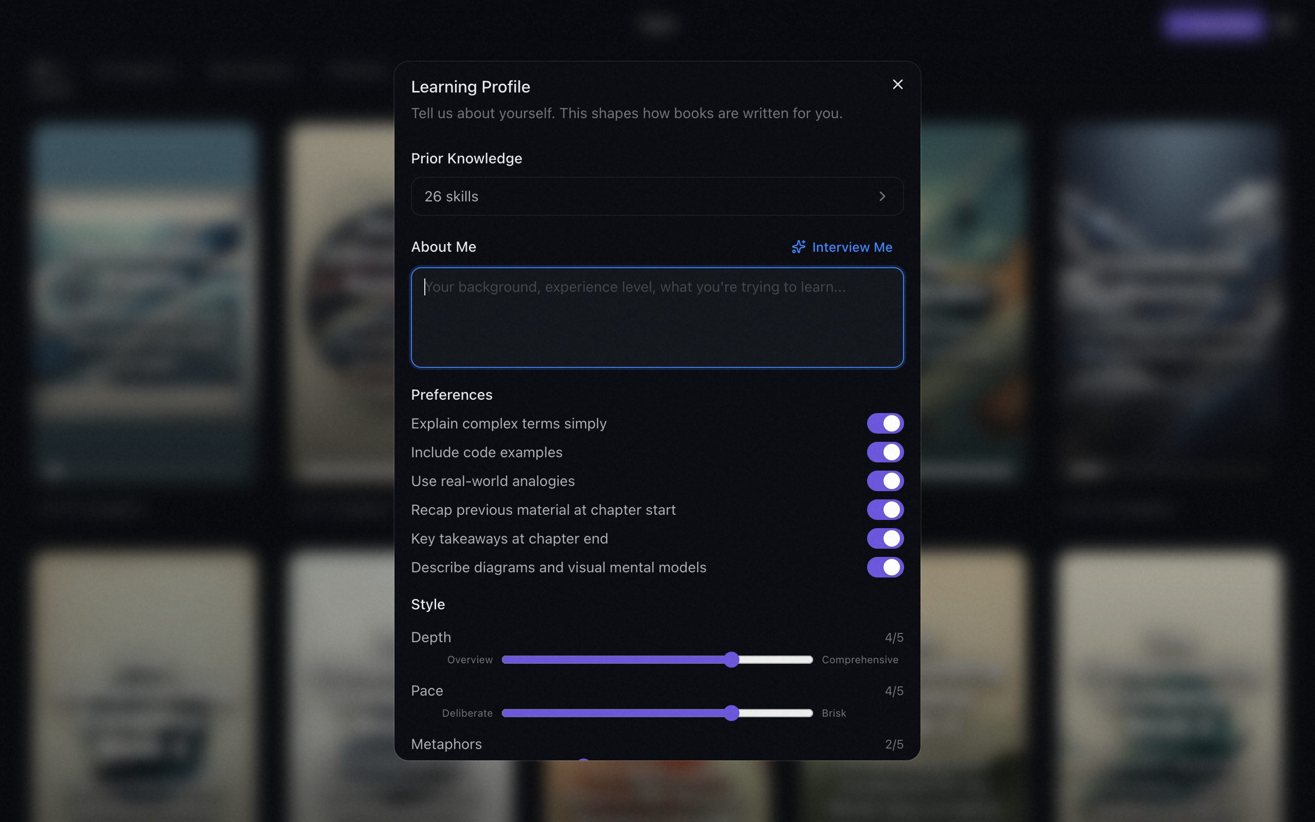Personalization interview screen
