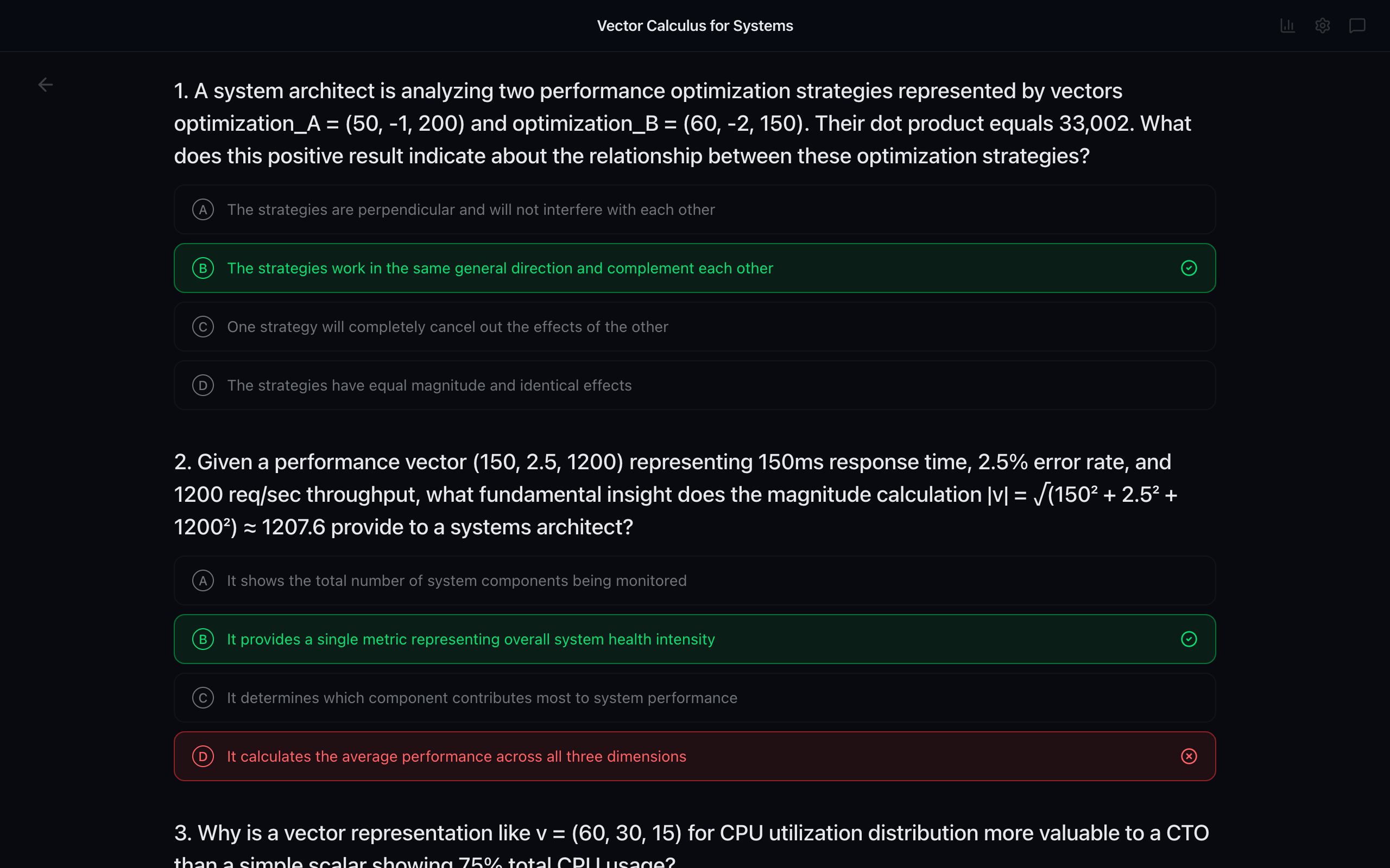 Multiple choice quiz interface