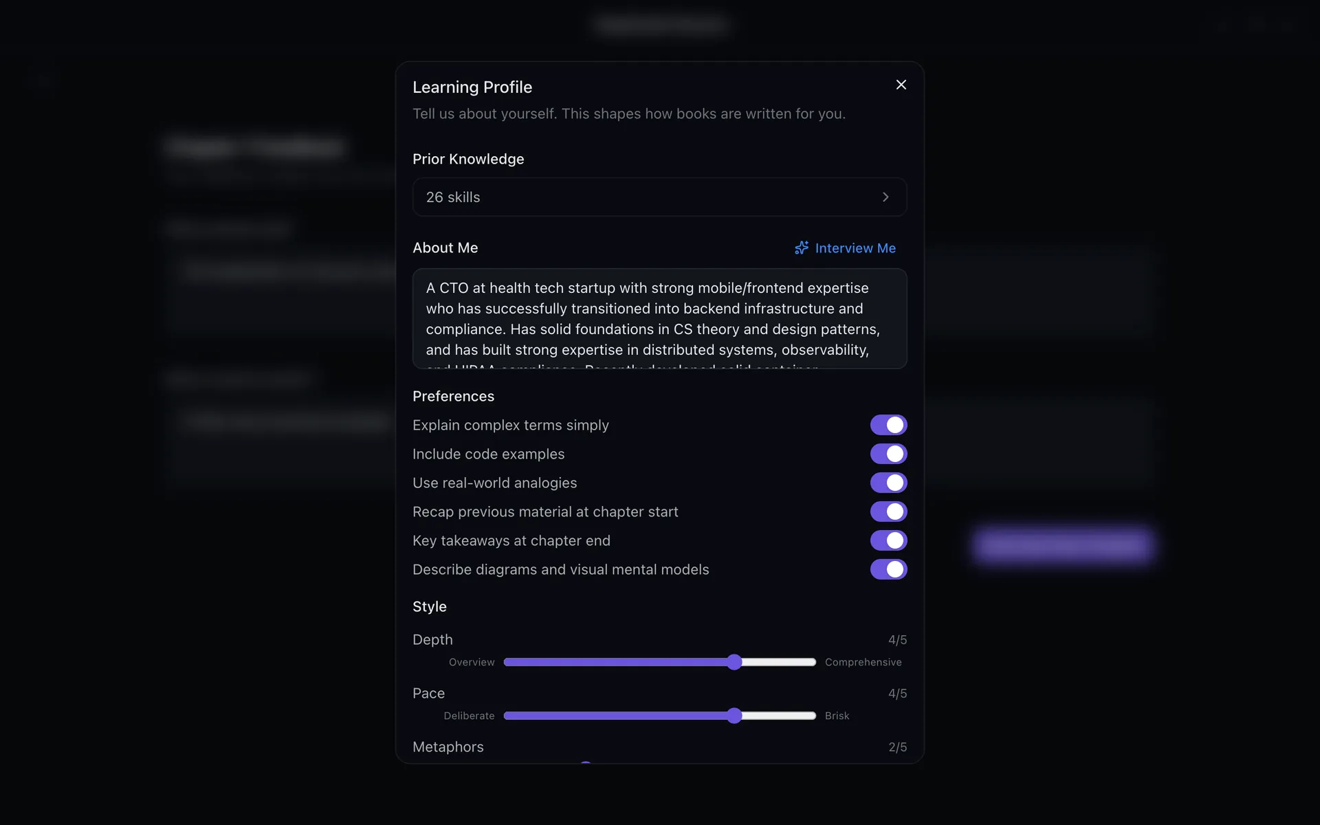 Tutor reading and appearance settings
